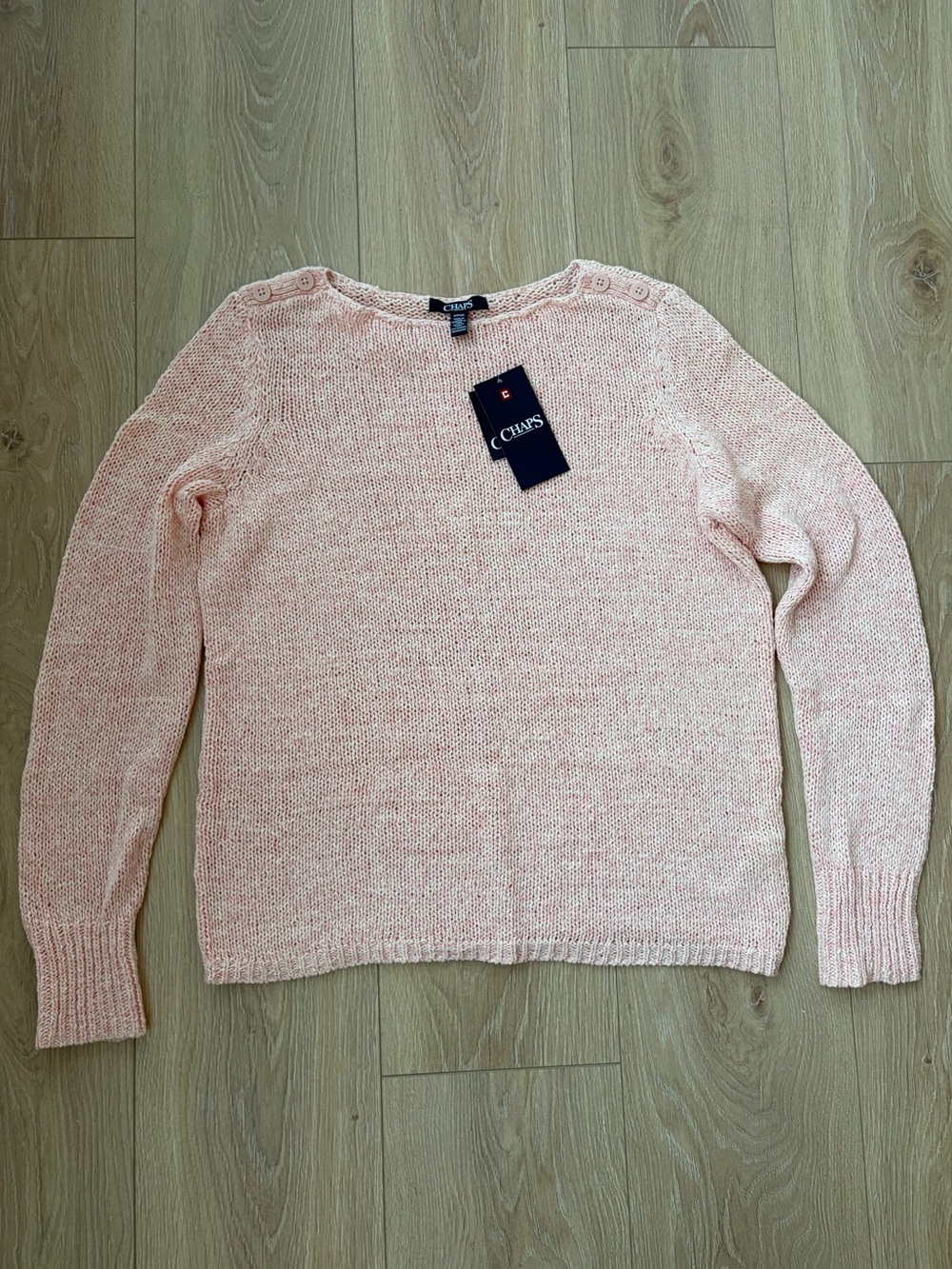 Pink and white cable knit Chaps sweater Size small NWT